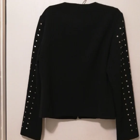 Slimming Jacket By Peter Nygard Black Studded Zip-Front Size 8 - Picture 7 of 9